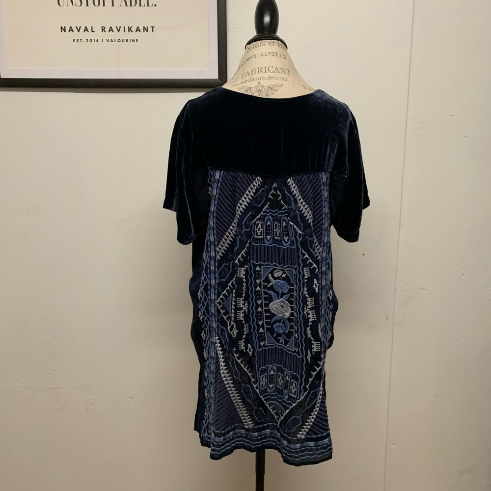 Johnny Was Dark Blue Embroidered Blouse